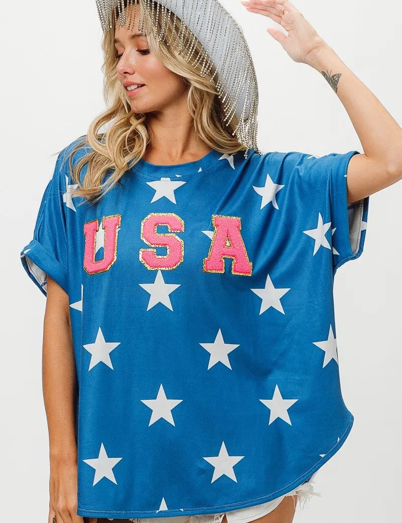 BLUE BiBi Fourth Of July Star Knit T-Shirt | T-Shirts Daverri Fashions