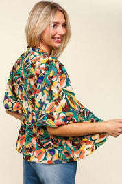 Haptics Full Size Frill Floral Puff Sleeve Peplum Blouse | Blouses Daverri Fashions