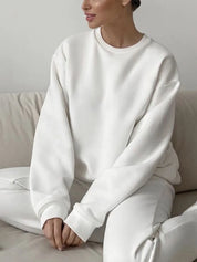 Round Neck Dropped Shoulder Long Sleeve Sweatshirt | Sweatshirts Daverri Fashions