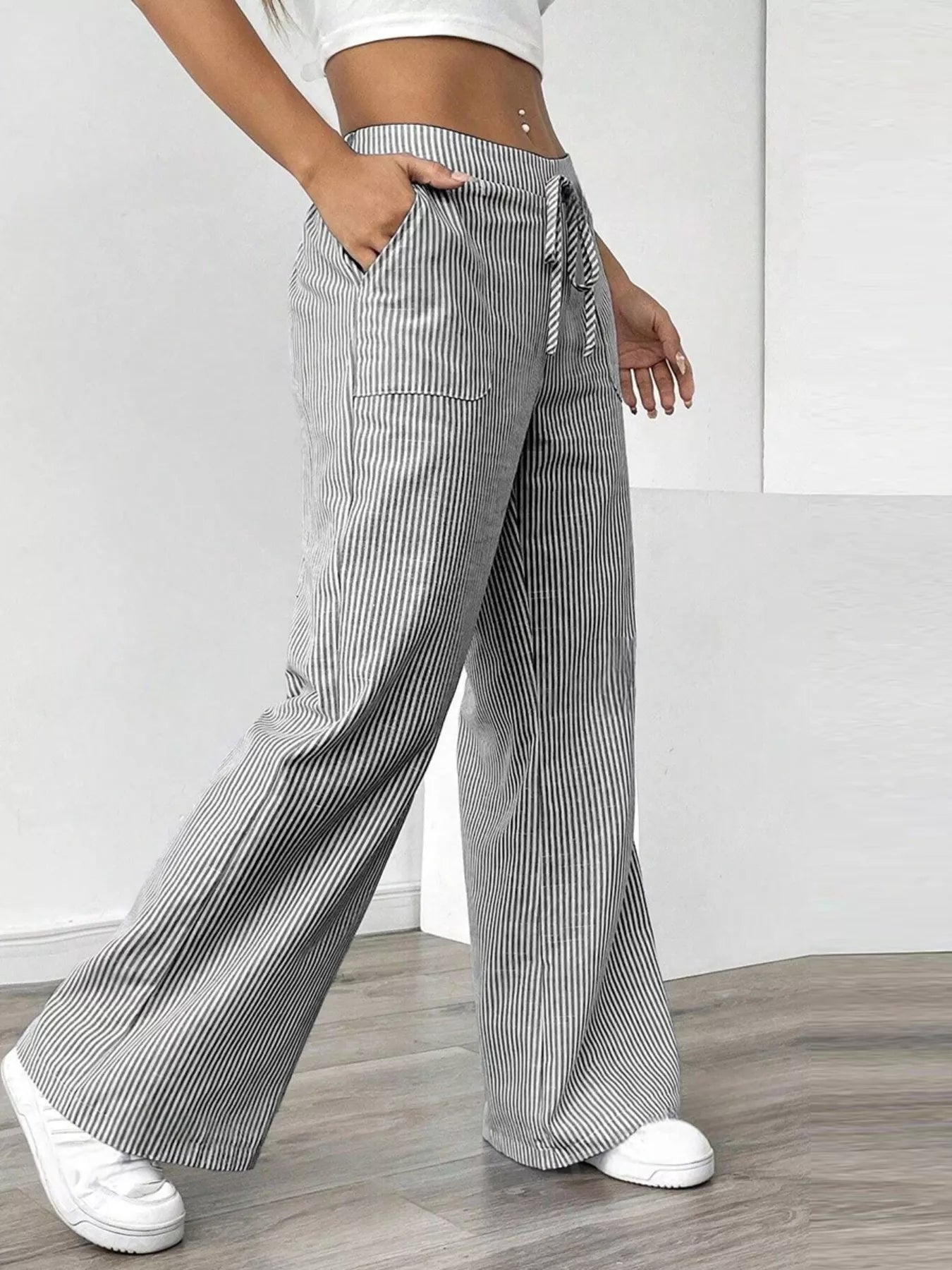 Striped Wide Leg Pants | Pants Daverri Fashions