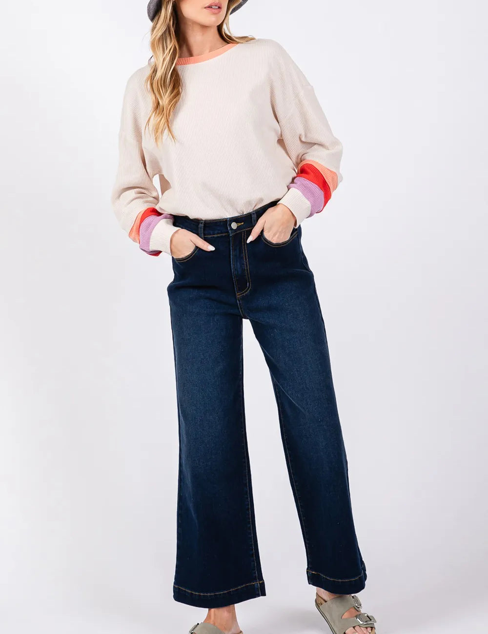 Denim Blue S SAGE + FIG High Waist Wide Leg Jeans | Jeans Daverri Fashions