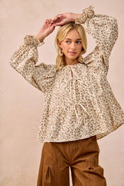 BiBi Floral Printed Peplum Blouse with Shirring and Tied | Blouses Daverri Fashions