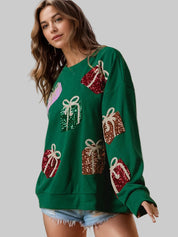 Sequin Gift Box Long Sleeve Sweatshirt | Sweatshirts Daverri Fashions