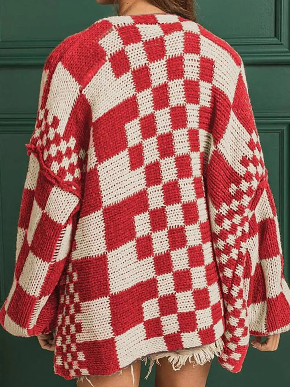 Checkered Open Front Long Sleeve Cardigan | Cardigans Daverri Fashions