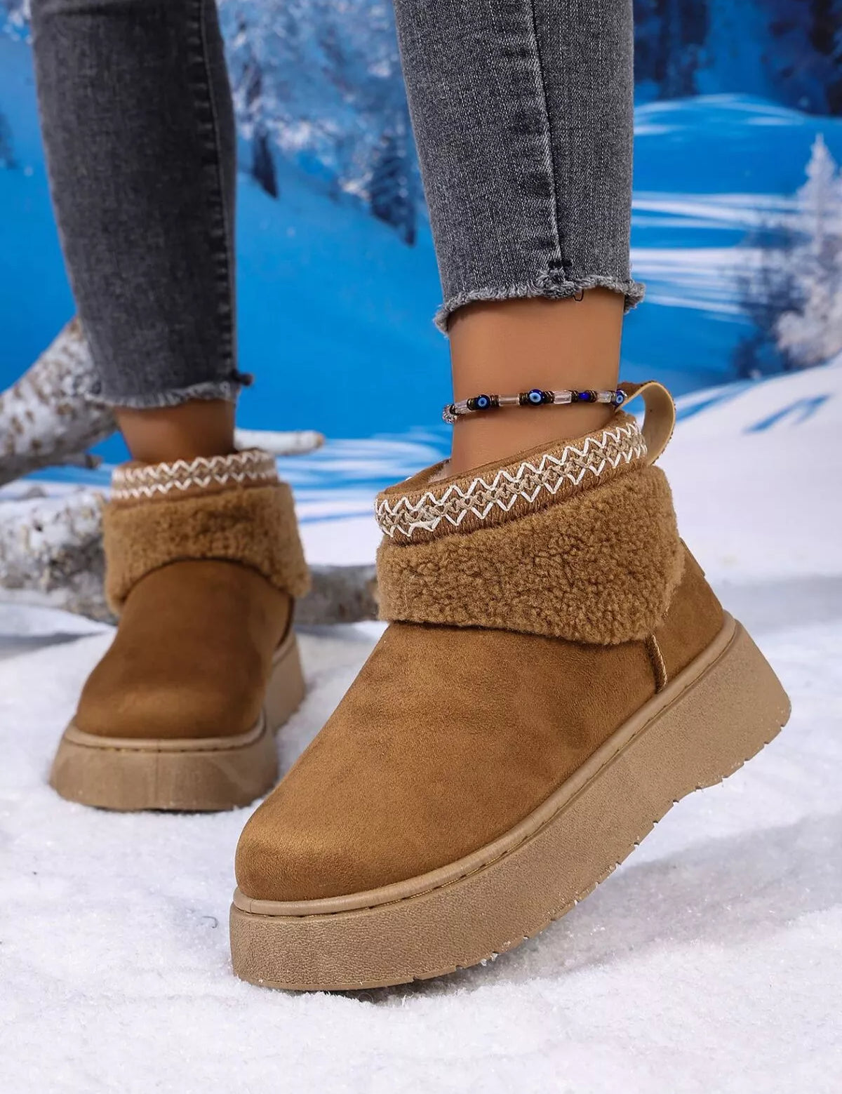 Camel Round Toe Platform Boots | Boots Daverri Fashions