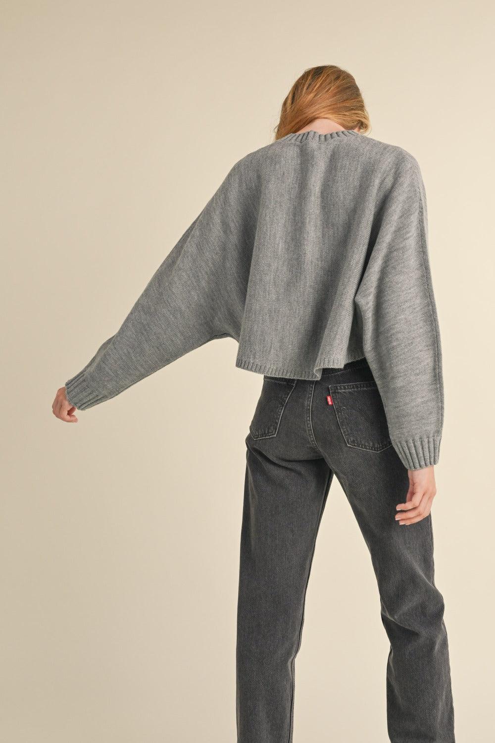 Mable Round Neck Dolman Sleeve Cropped Sweater | Sweaters Daverri Fashions