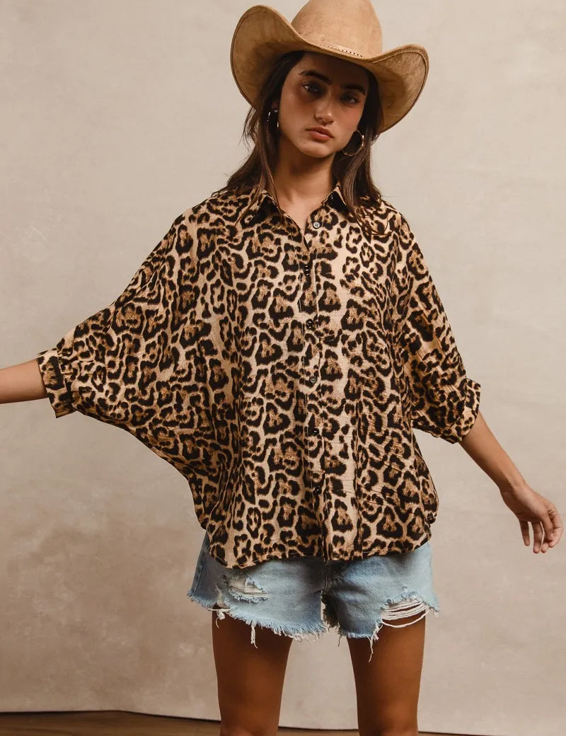 BiBi Leopard Prints Oversized Short Sleeves Top | Tops Daverri Fashions