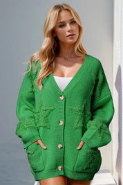 Green Double Take Full Size Button Up Star Pattern Cardigan | Cardigans Daverri Fashions