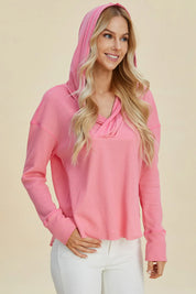 Double Take Full Size High-Low Dropped Shoulder Long Sleeve Hoodie | Hoodies Daverri Fashions