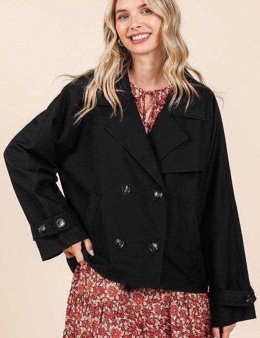 Black Mittoshop Double Breasted Long Sleeve Trench Coat Jacket | Coats Daverri Fashions
