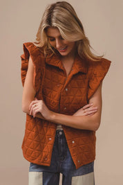 BiBi Quilting Knit Ruffle Sleeve Vest | Vests Daverri Fashions