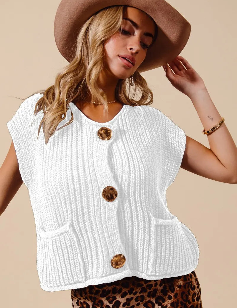 OFF WHITE SO ME Big Metal Button Front Sweater Vest | Sweaters Daverri Fashions