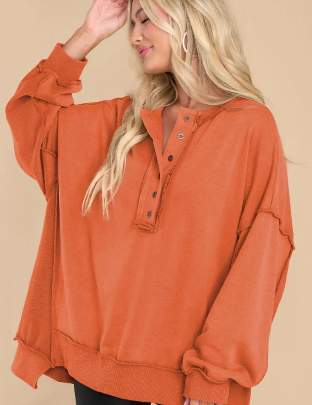 Exposed Seam Long Sleeve Sweatshirt | Sweatshirts Daverri Fashions