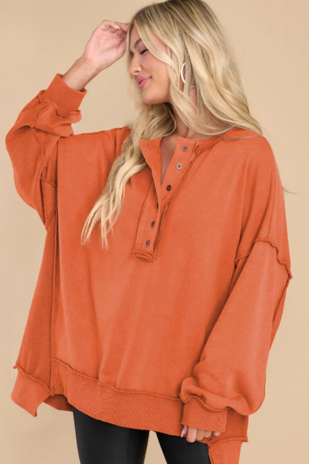Exposed Seam Long Sleeve Sweatshirt | Sweatshirts Daverri Fashions