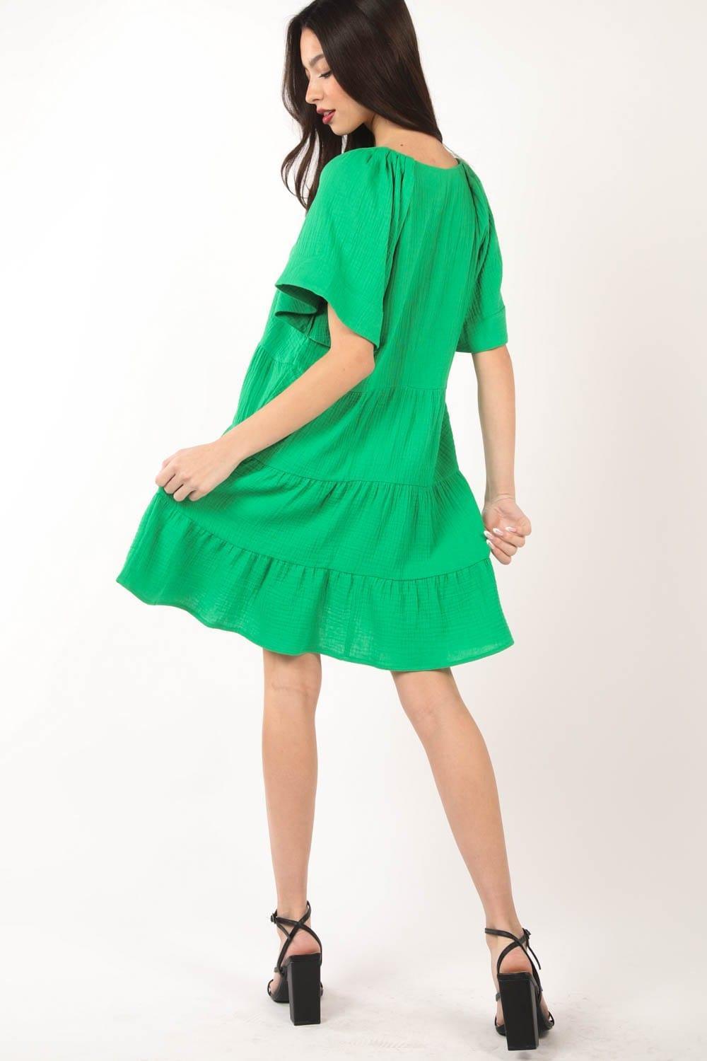 VERY J Texture V-Neck Ruffled Tiered Dress | Daverri Fashions
