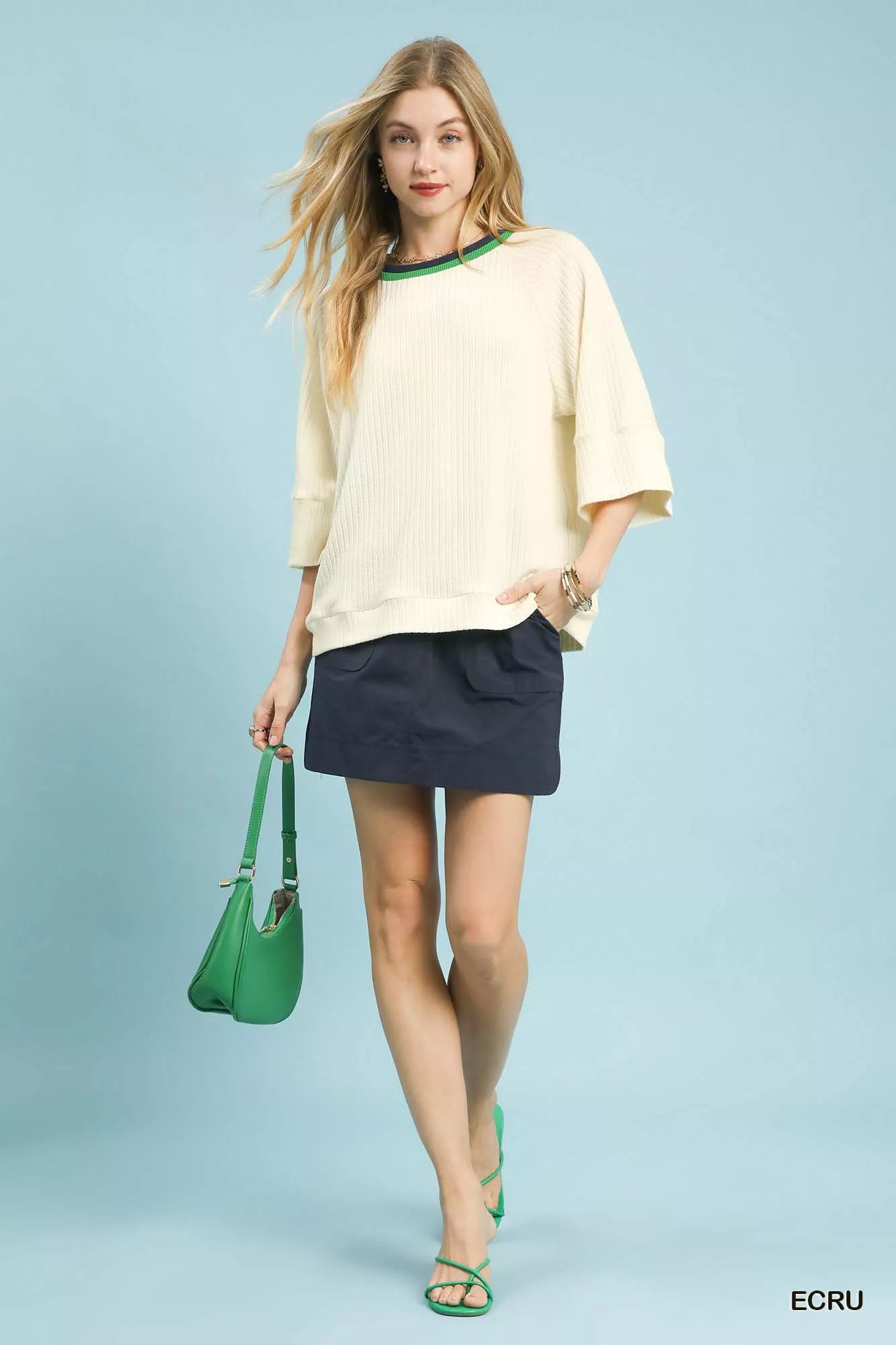 Umgee Ribbed Knit Top with Contrast Trim | Knit Tops Daverri Fashions