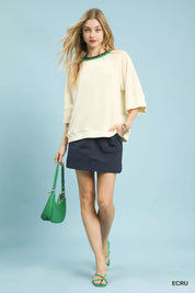 Umgee Ribbed Knit Top with Contrast Trim | Knit Tops Daverri Fashions