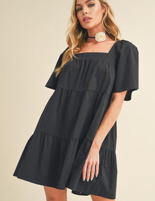 Aemi + Co Square Neck Half Sleeve Tiered Dress | Daverri Fashions