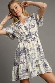 Umgee Full Size Landscape Print Collared Mini Dress Plus Size | Daverri Fashions