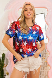 BiBi American Theme Star Pattern Sequin Top | Tops Daverri Fashions