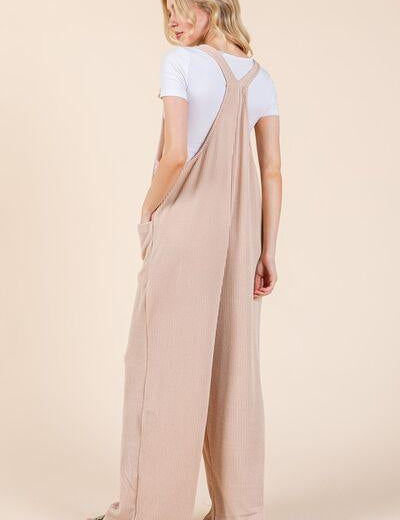 BOMBOM Wide Leg Ribbed Overalls with Pockets | Overalls Daverri Fashions