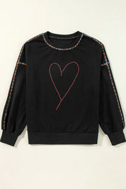 Valentine’s Day Rhinestone Heart Round Neck Long Sleeve Sweatshirt | Sweatshirts Daverri Fashions