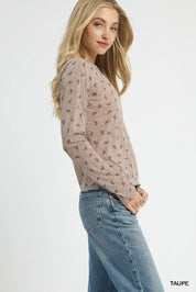 Umgee Bow Print Lightweight Knit Top | Tops Daverri Fashions
