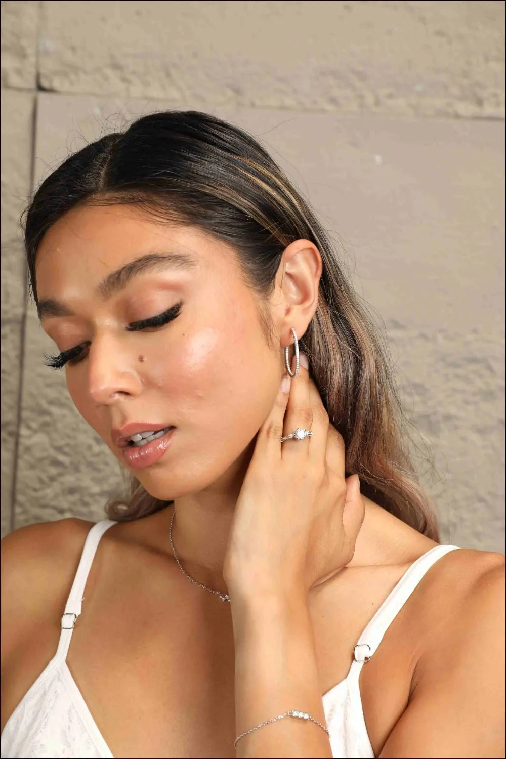 Adored Inlaid Moissanite 925 Sterling Silver Hoop Earrings | Silver Hoops Daverri Fashions