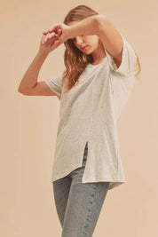 Aemi + Co Asymmetrical Front Slit Round Neck Raglan Sleeve T-Shirt | T-Shirts Daverri Fashions