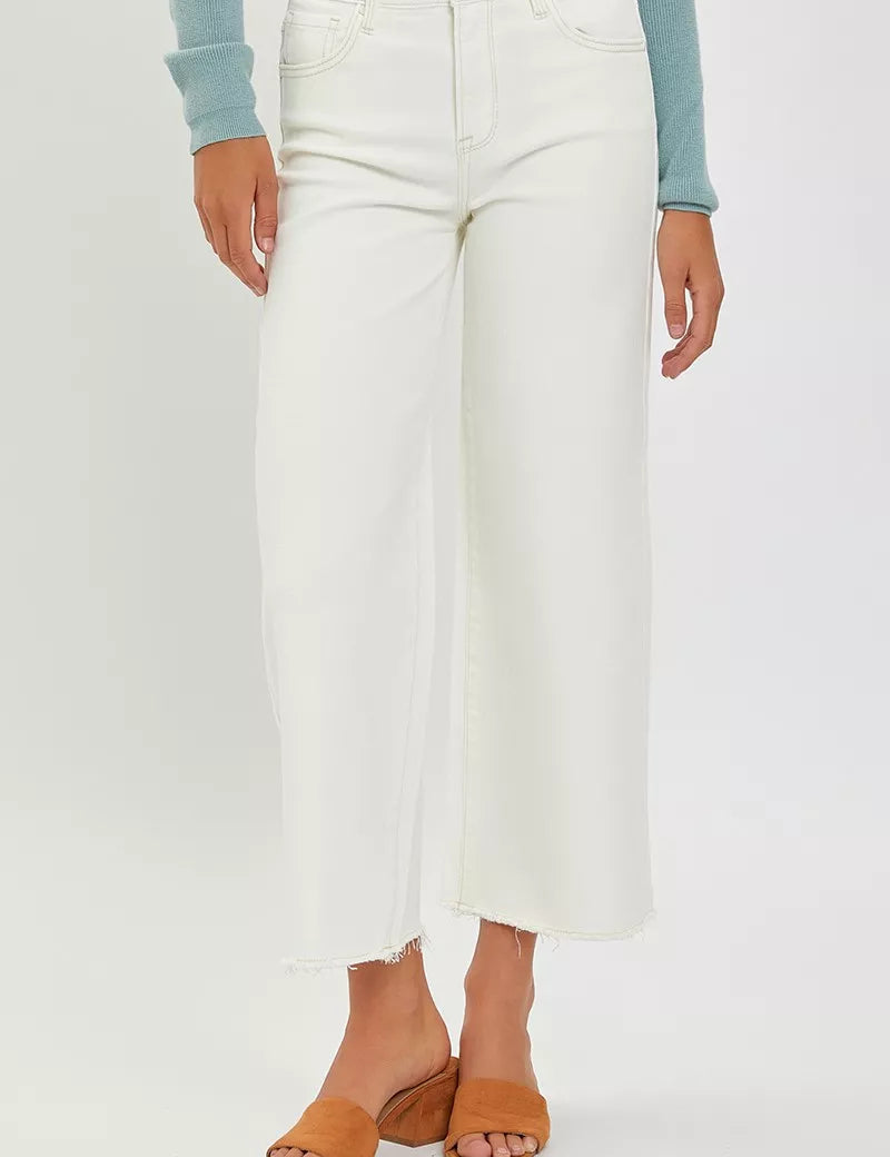 RISEN Tummy Control High Rise Crop Wide Jeans | Jeans Daverri Fashions