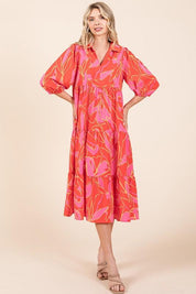Mittoshop Tiered Printed Collared Neck Midi Dress | Mid Dresses Daverri Fashions