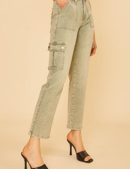 Annie Wear Straight Leg Jeans with Cargo Pockets | Jeans Daverri Fashions