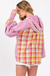 SAGE + FIG Plus Size Plaid Print Washed Hoodie | Sweatshirts Daverri Fashions