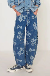 Medium Flower Print Wide Leg Jeans | Jeans Daverri Fashions