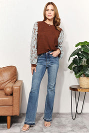 And The Why Full Size Foil Printed Sleeve Top | Tops Daverri Fashions