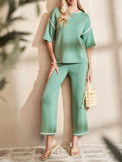 Contrast Trim T-Shirt and Drawstring Pants Set | Loungewear Sets Daverri Fashions