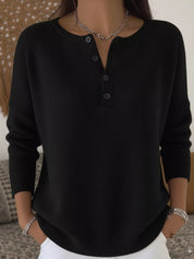 Black Full Size Half Button Long Sleeve Knit Top Plus Size | Knit Tops Daverri Fashions