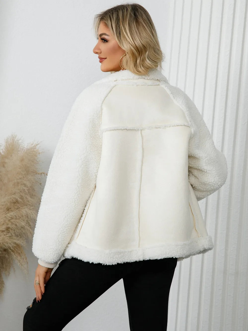 Pocketed Sherpa Zip Up Long Sleeve Jacket | Jackets Daverri Fashions