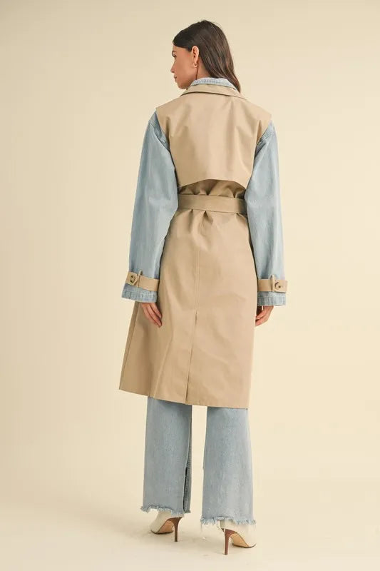 MABLE Layered Look Trench Coat With Denim Jacket | Daverri Fashions