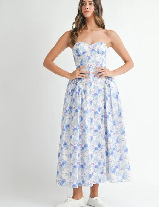 Blue MABLE Sweetheart Neckline Floral Printed Midi Dress | Midi Dreses Daverri Fashions