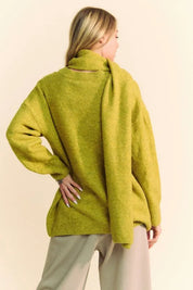 Davi & Dani V-Neck Dropped Shoulder Sweater with Scarf | Sweaters Daverri Fashions