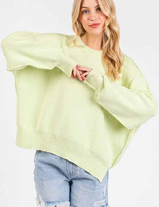 Mittoshop Side Slit Round Neck Drop Shoulder Sweater | Sweaters Daverri Fashions