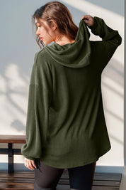 Double Take Full Size Half Button Long Sleeve Hoodie | Hoodies Daverri Fashions