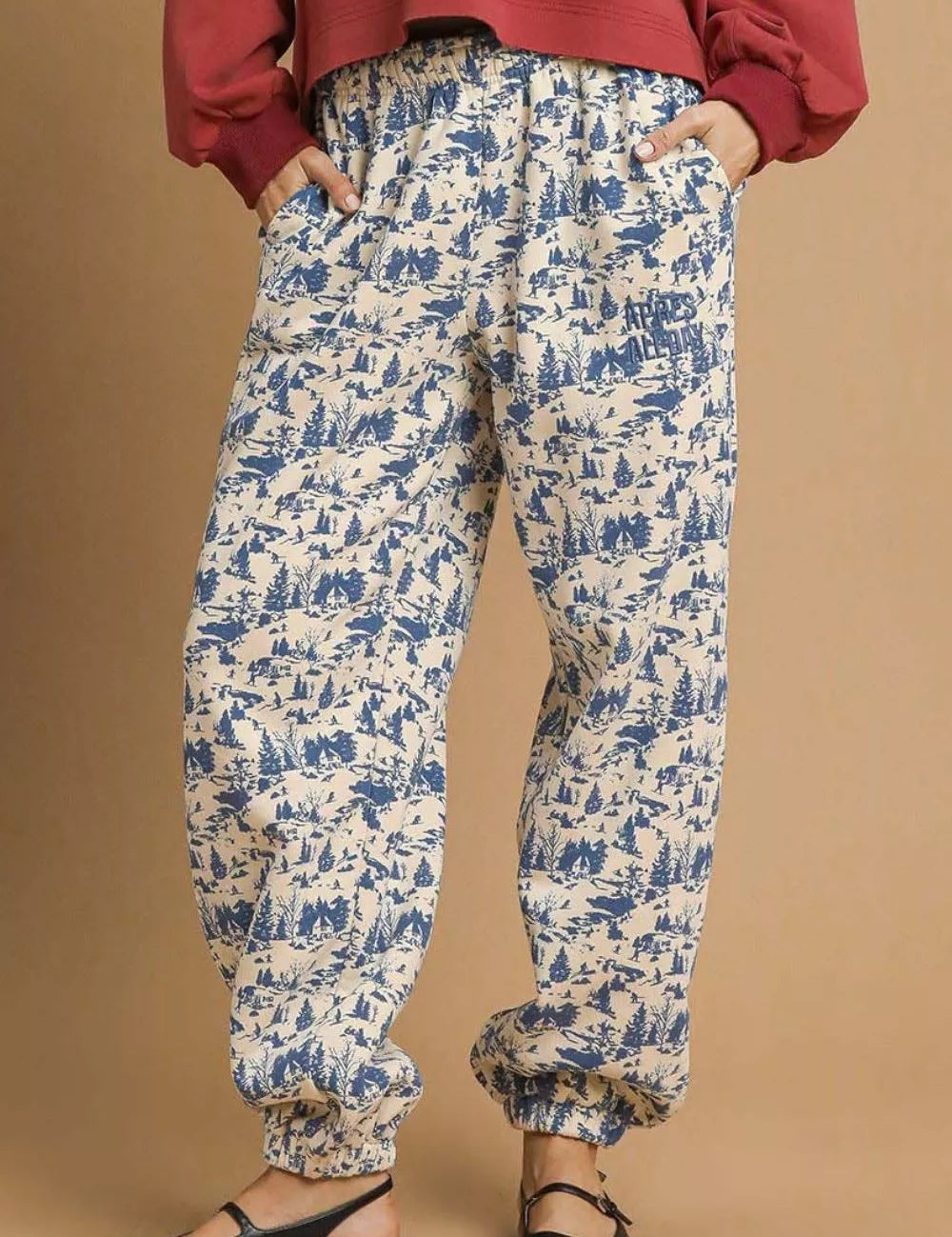 ECRU Umgee Scenic Print Casual Sweatpants Ecru | Sweatpants Daverri Fashions