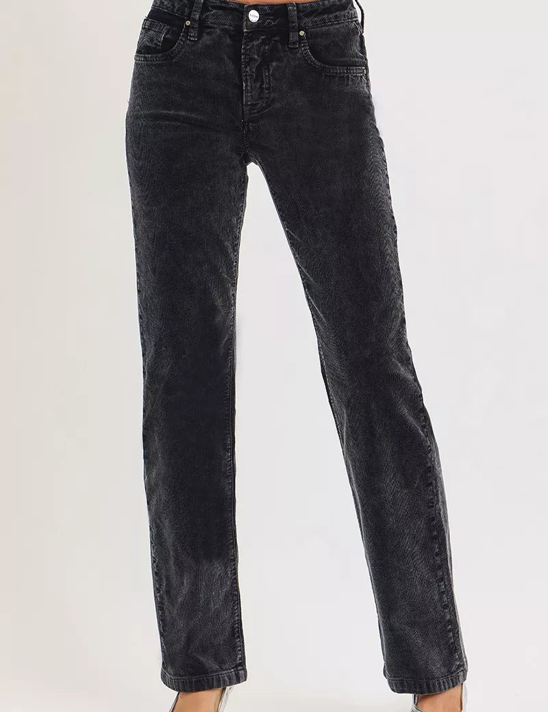 RISEN Tummy Control Mid Rise Straight Leg Corduroy Pants | Pants Daverri Fashions