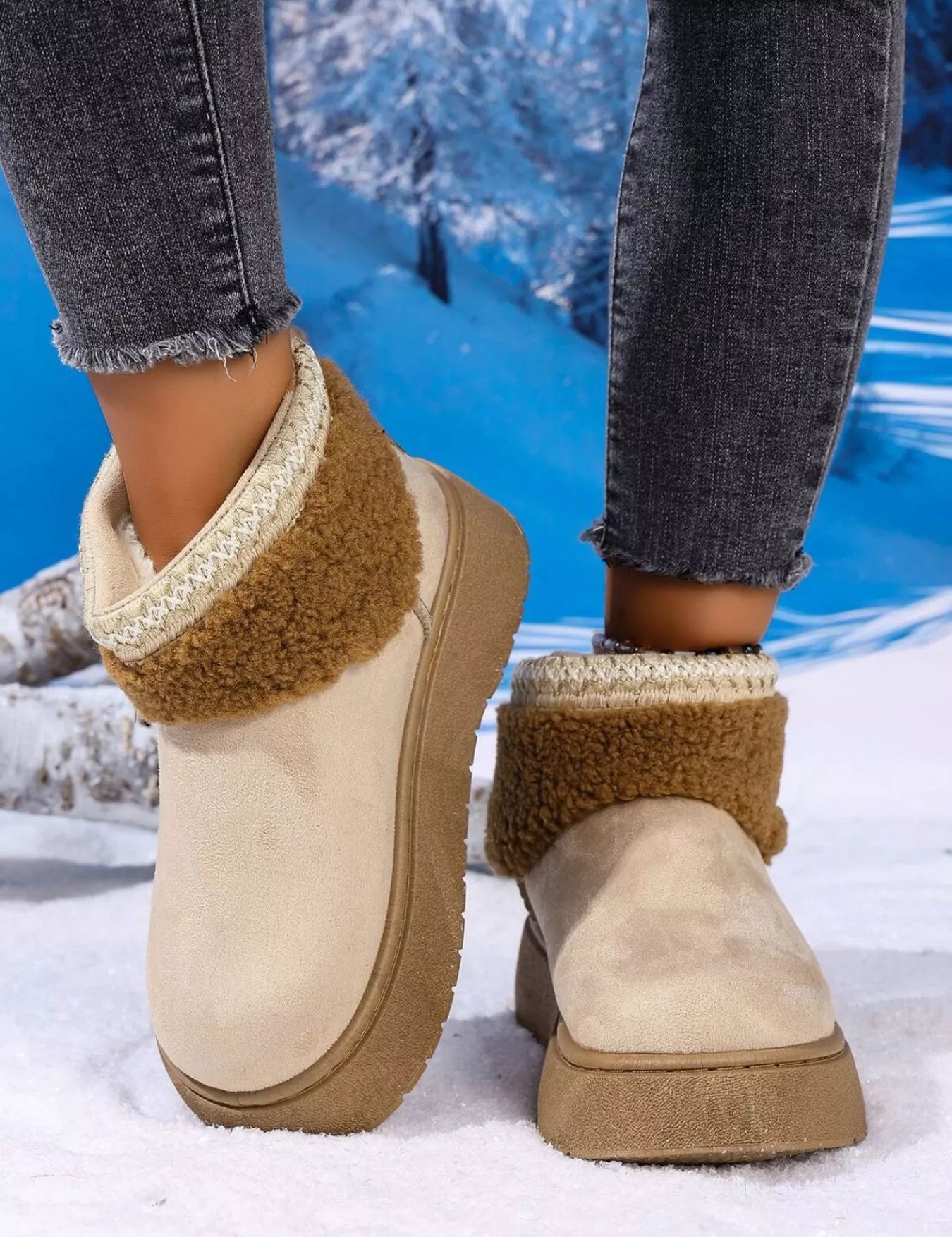 Ivory Round Toe Platform Boots | Boots Daverri Fashions