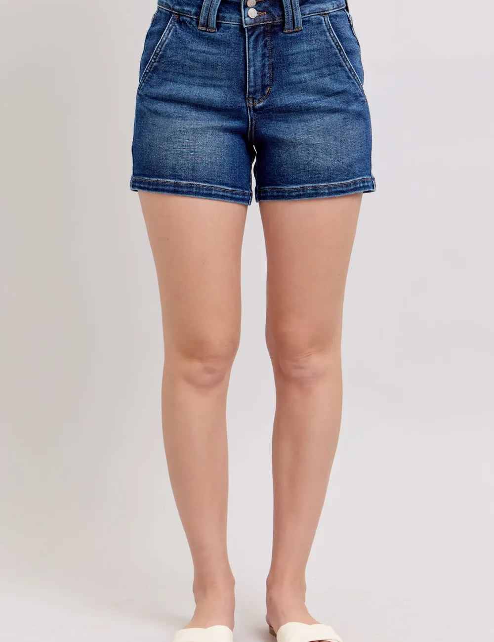 Judy Blue Double Button Waistband Denim Shorts Plus Size | Denim Shorts Daverri Fashions