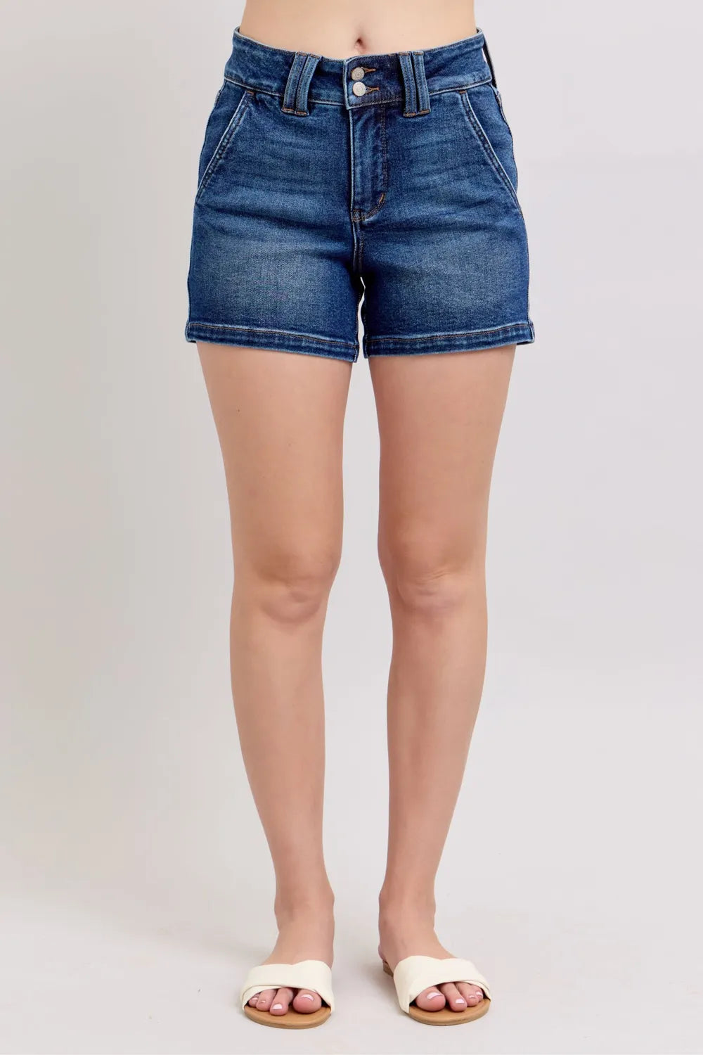 Judy Blue Double Button Waistband Denim Shorts Plus Size | Denim Shorts Daverri Fashions