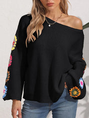 Crochet Flower Long Sleeve Sweater | Sweaters Daverri Fashions