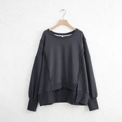 Exposed Seam High-Low Long Sleeve Sweatshirt | Daverri Fashions